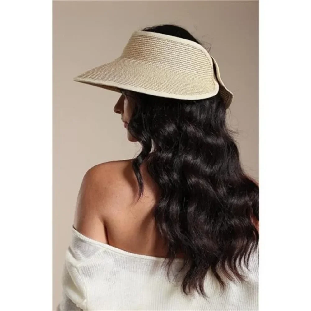 New Sun Visor Hats for Wome  Summer Ponytail Foldable‎ Straw Beach Hat UPF 50+